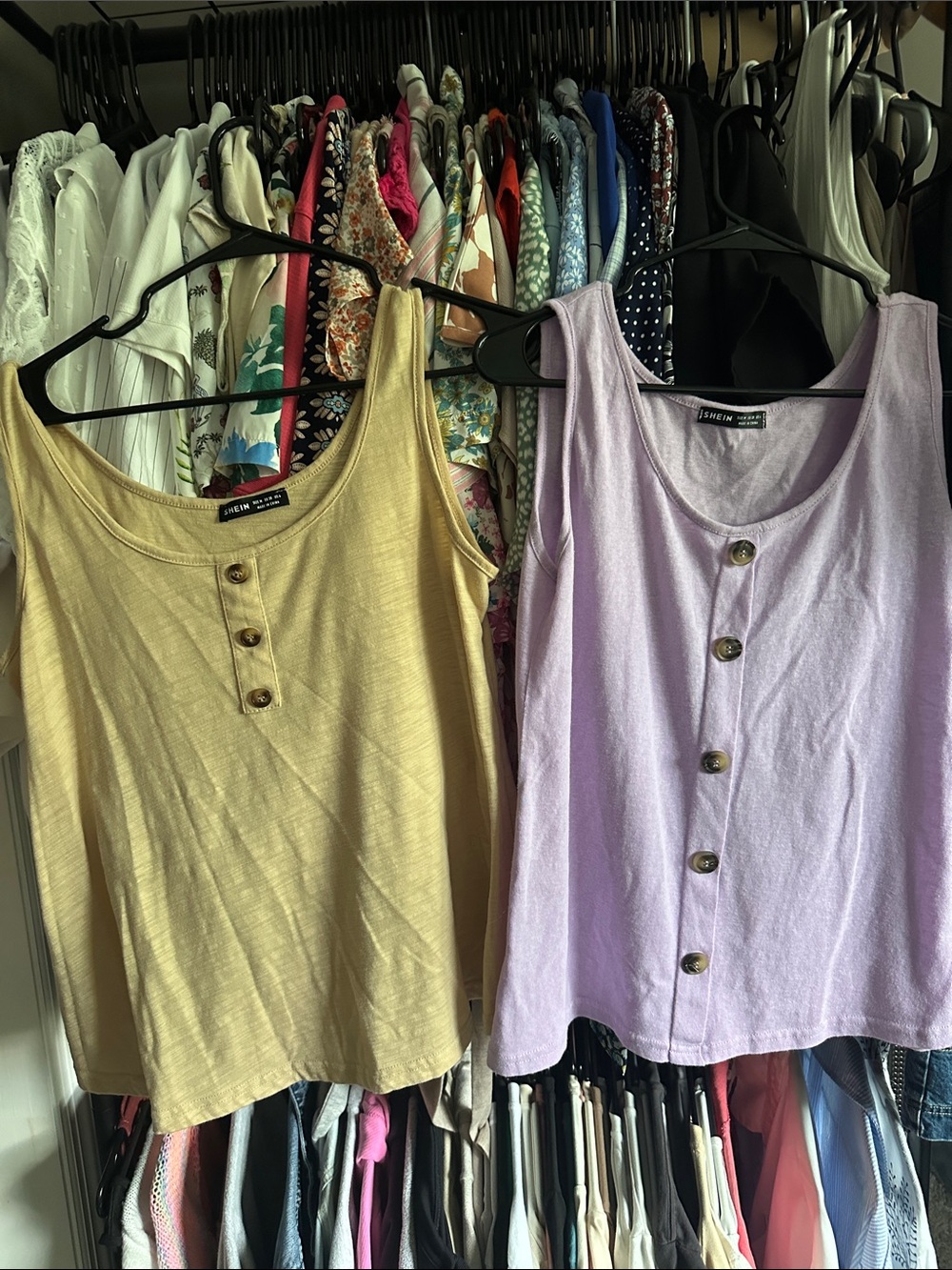 SHEIN Lavender & Mustard Button-Front Tank Tops
